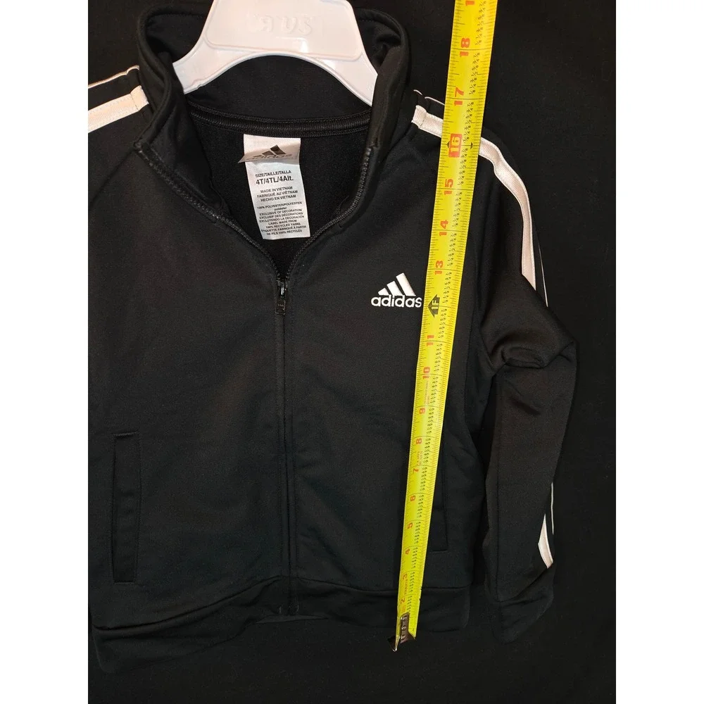 Adidas Tracksuit Set Kids‎ 4T Black White Three Stripe Jacket Pants Outfit
